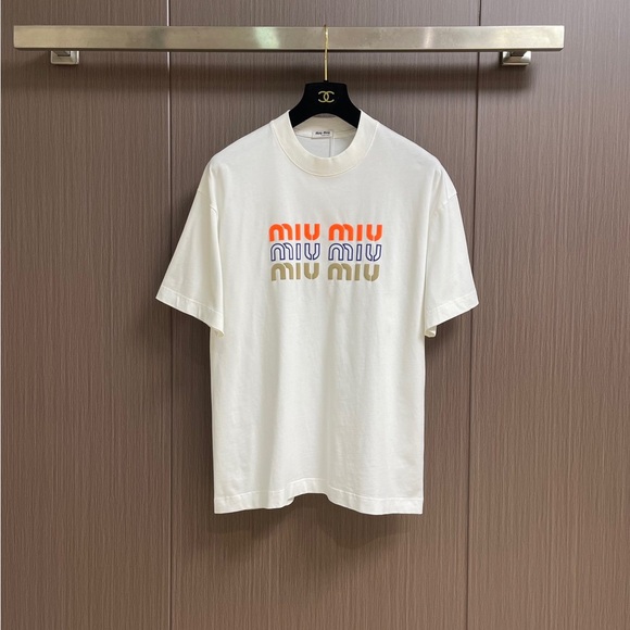 Miu Miu White Tee with Vibrant Logo - Picture 1 of 5